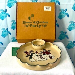Home and Garden Party Snowman Chip and Dip platter/bowl.